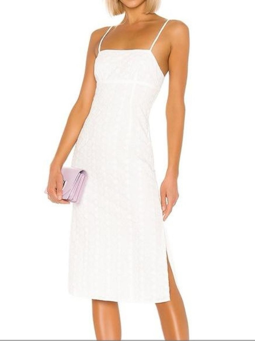 LPA White Square-Neck Spaghetti Strap Midi Dress
